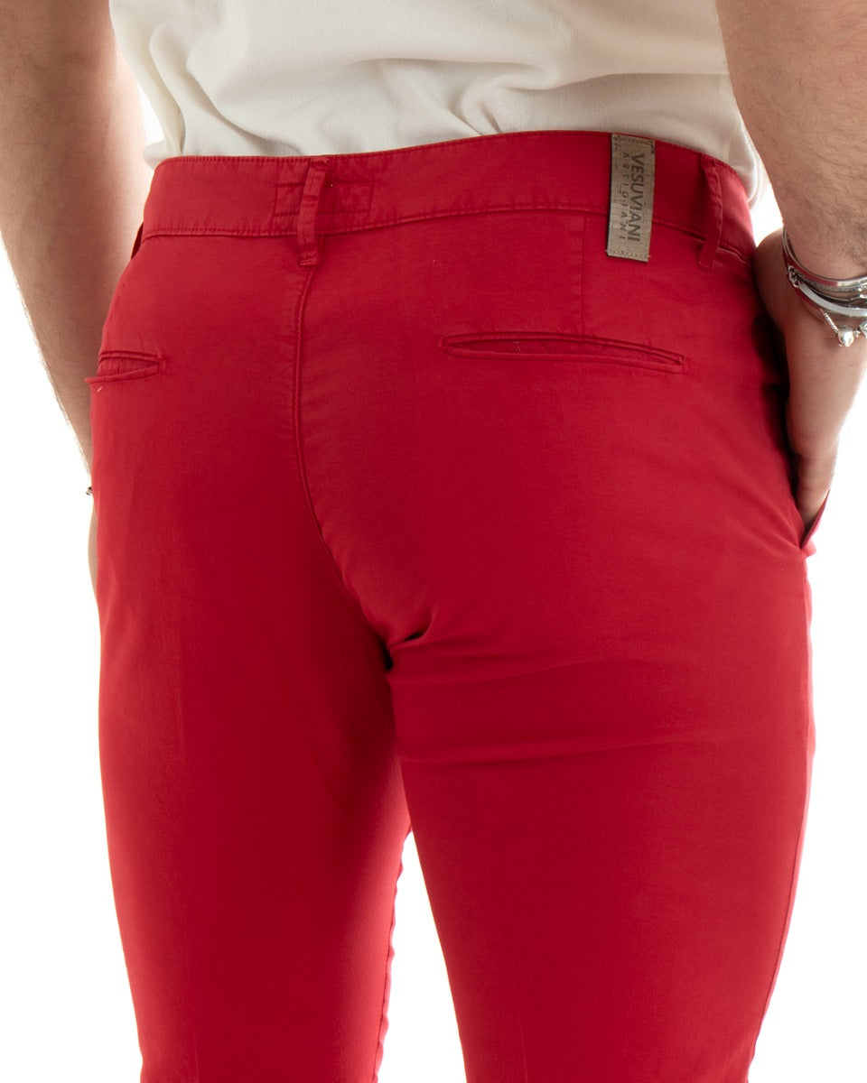 Classic Basic Red Solid Color Long Men's Trousers GIOSAL-P5699A