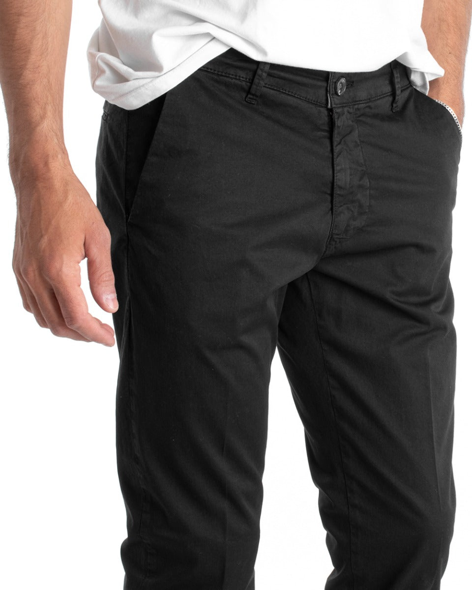 Pantaloni Uomo Cotone Tasca America Chinos Sartoriale Slim Fit Casual Nero GIOSAL-P5702A