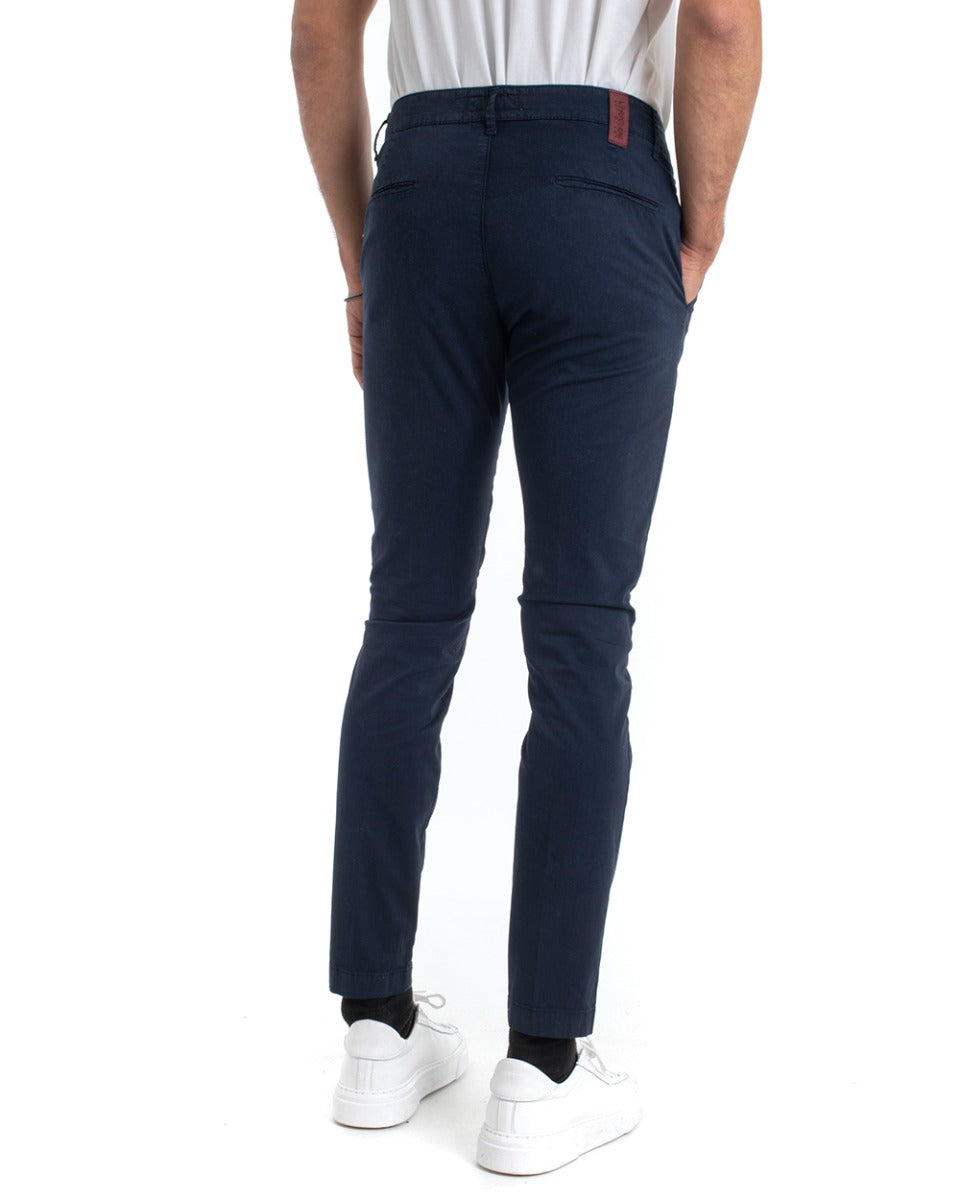 Men's Long Classic Solid Color Basic Blue Trousers GIOSAL-P5704A