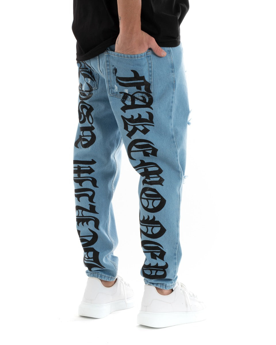 Loose Fit Men's Denim Jeans Trousers Five Pockets With Print GIOSAL-P5705A