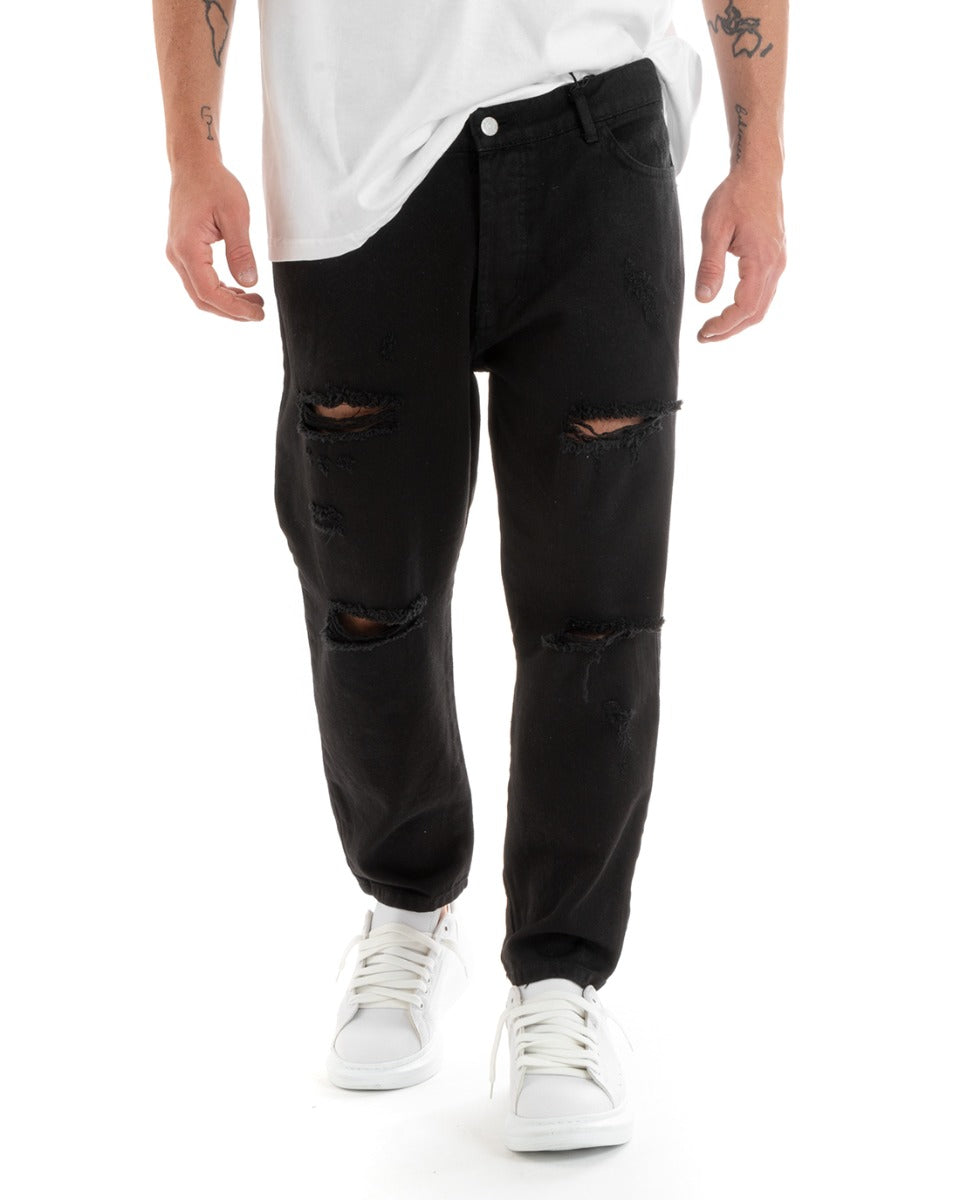 Pantaloni Jeans Nero Uomo Loose Fit Cinque Tasche Con Stampa GIOSAL-P5706A