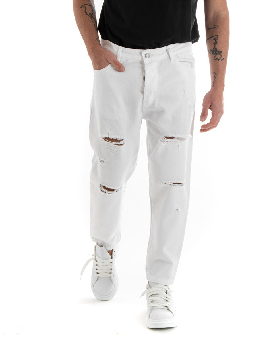 White Men's Jeans Trousers Loose Fit Five Pockets With Print GIOSAL-P5707A