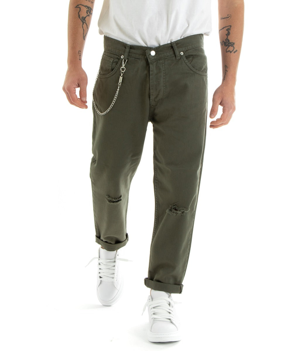 Pantaloni Jeans Uomo Loose Fit Verde Con Rotture Cinque Tasche GIOSAL-P5710A