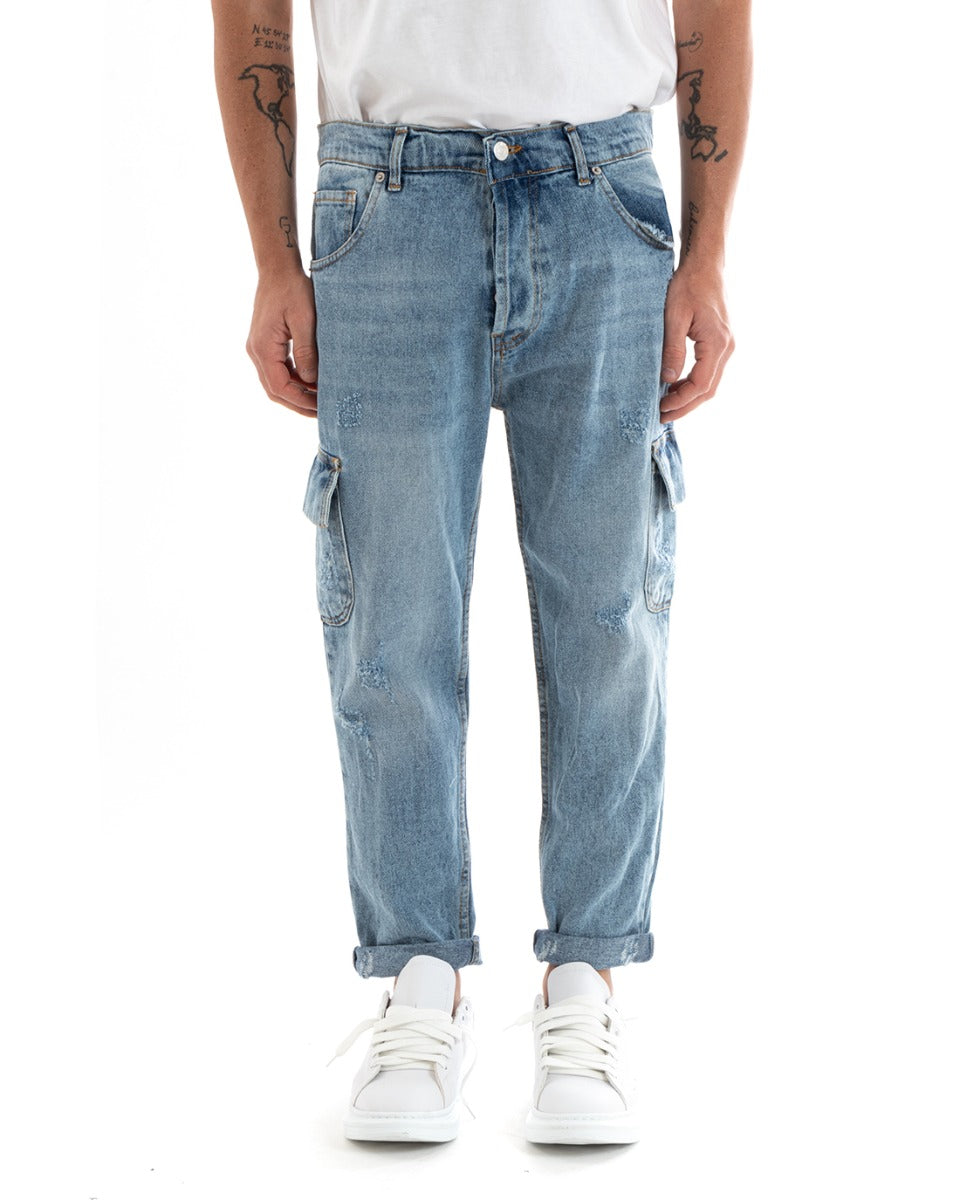 Pantaloni Jeans Uomo Loose Fit Cargo Denim Stone Washed Cinque Tasche Casual GIOSAL-P5715A