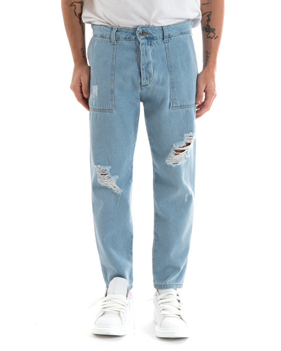 Pantaloni Jeans Uomo Loose Fit Denim Con Rotture Tasca America GIOSAL-P5717A
