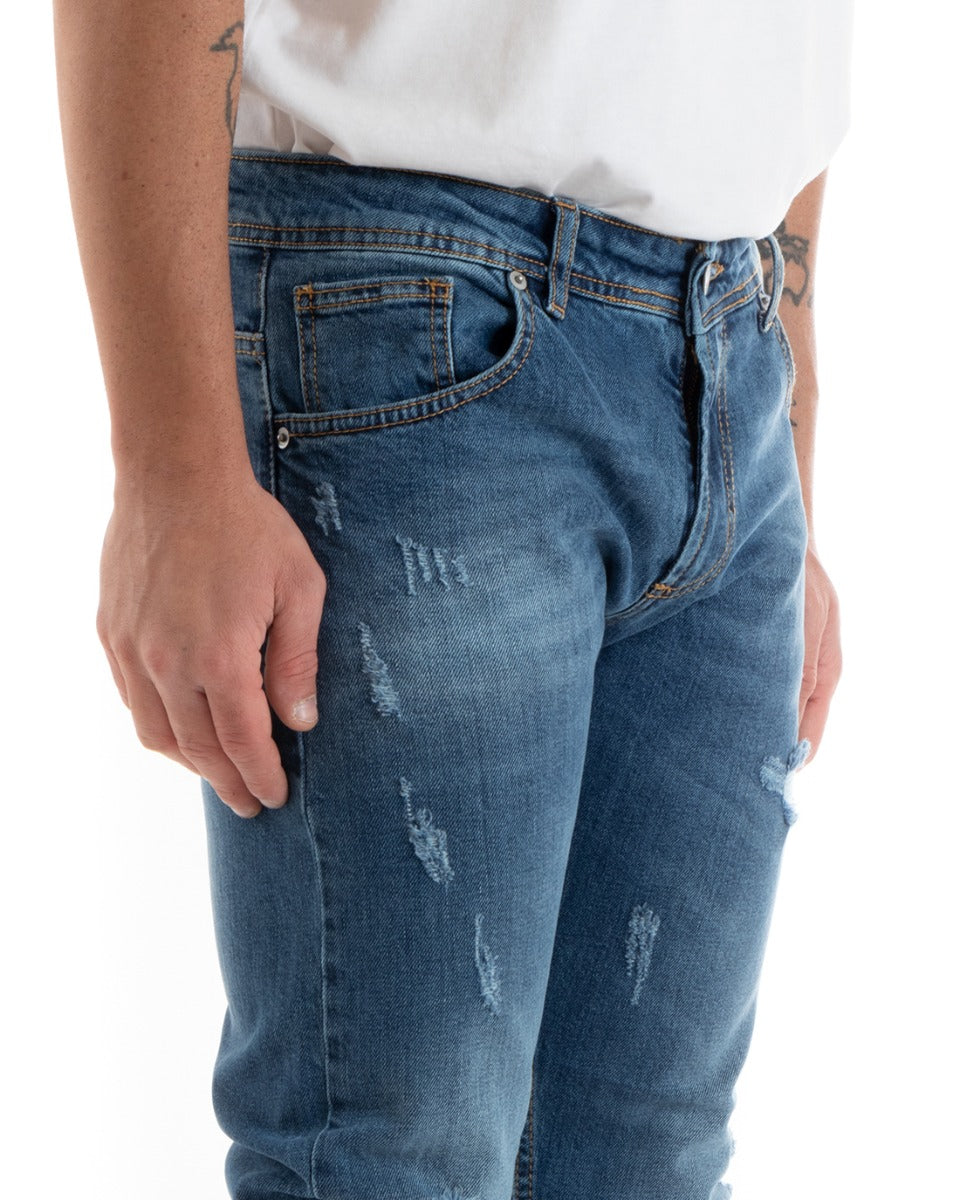 Pantaloni Jeans Uomo Slim Fit Denim Con Rotture Cinque Tasche Casual GIOSAL-P5727A
