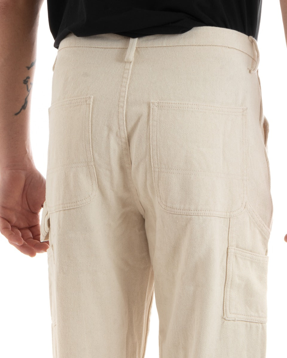 Men's Jeans Pants Wide Leg Cream Denim Five Pockets Casual GIOSAL-P5728A
