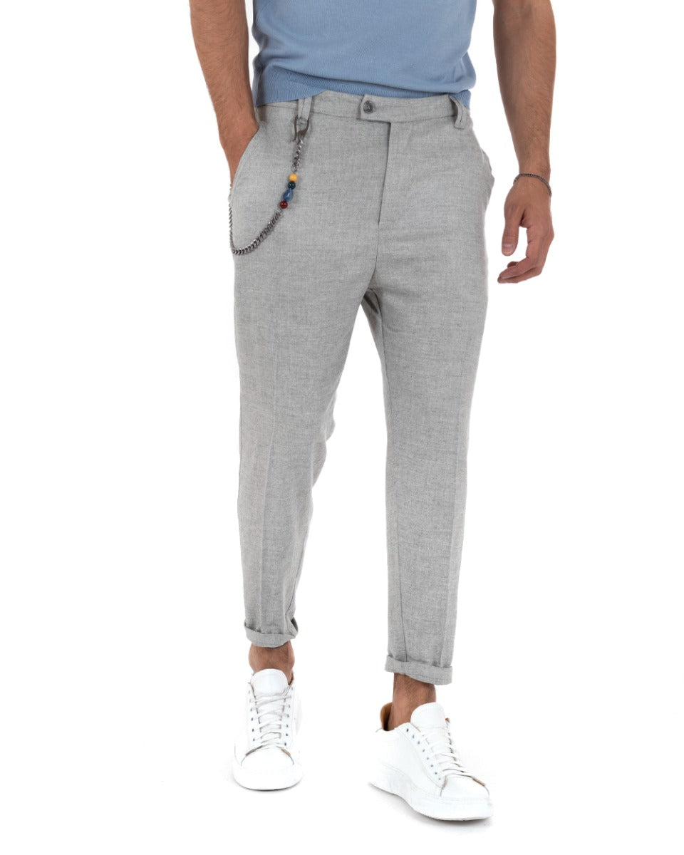 Men's Long Solid Color Light Gray Basic Classic Viscose Casual Trousers GIOSAL-P5736A
