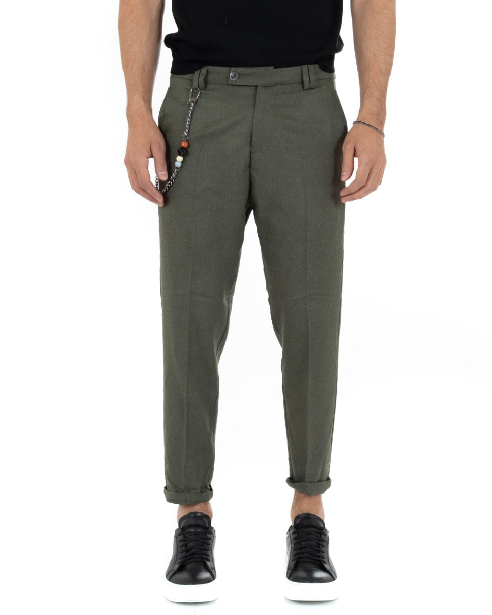 Men's Long Solid Color Basic Green Classic Casual Viscose Trousers GIOSAL-P5737A