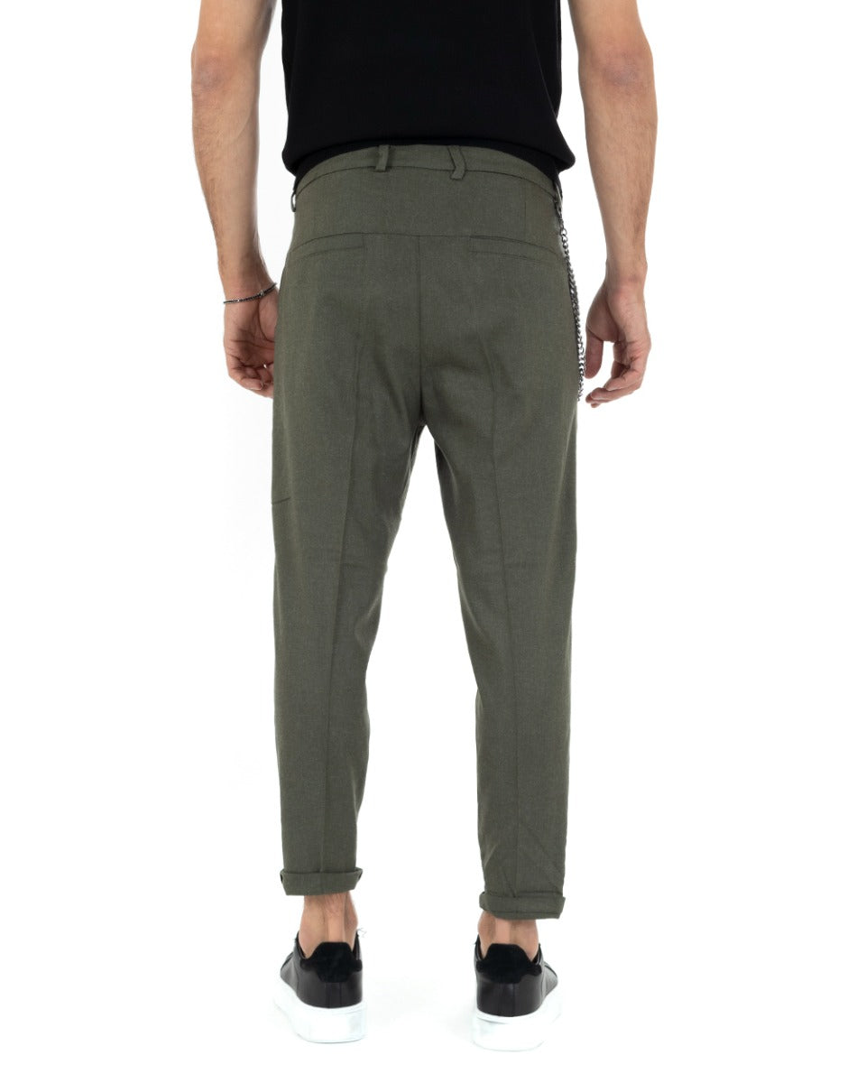 Pantaloni Uomo Lungo Tasca America Classico Viscosa Verde Melangiato Casual GIOSAL-P5737A