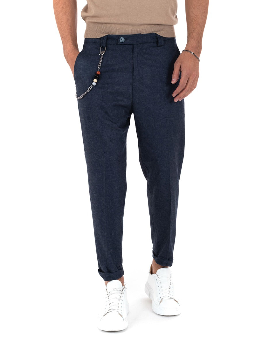 Men's Long Plain Blue Basic Classic Casual Viscose Trousers GIOSAL-P5739A