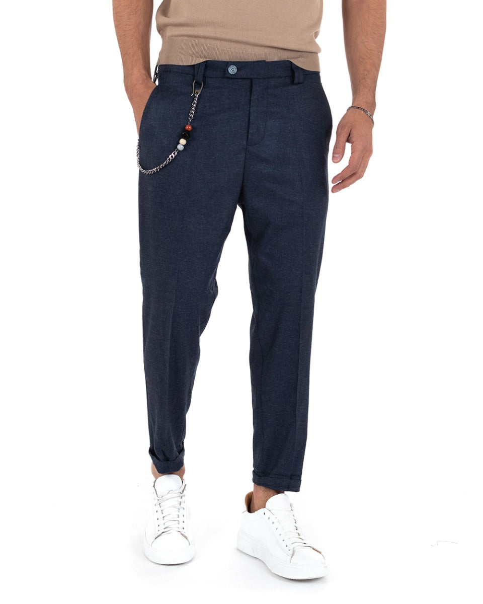 Men's Long Plain Blue Basic Classic Casual Viscose Trousers GIOSAL-P5739A