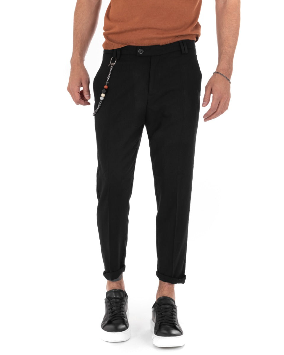 Men's Long Solid Color Black Basic Classic Casual Viscose Trousers GIOSAL-P5740A