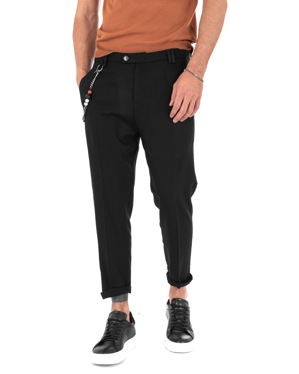 Men's Long Solid Color Black Basic Classic Casual Viscose Trousers GIOSAL-P5740A