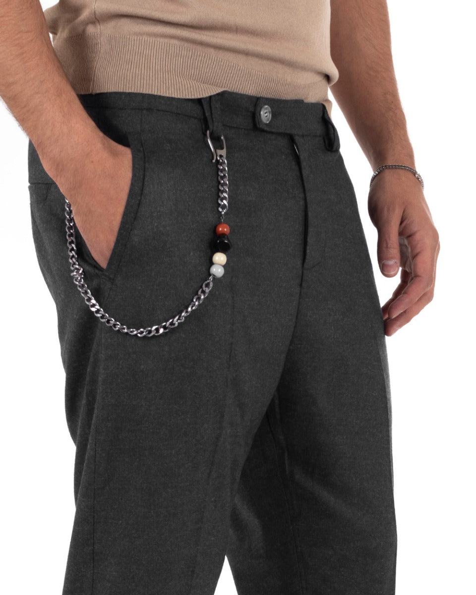 Pantaloni Uomo Lungo Tasca America Classico Viscosa Grigio Scuro Melangiato Casual GIOSAL-P5741A