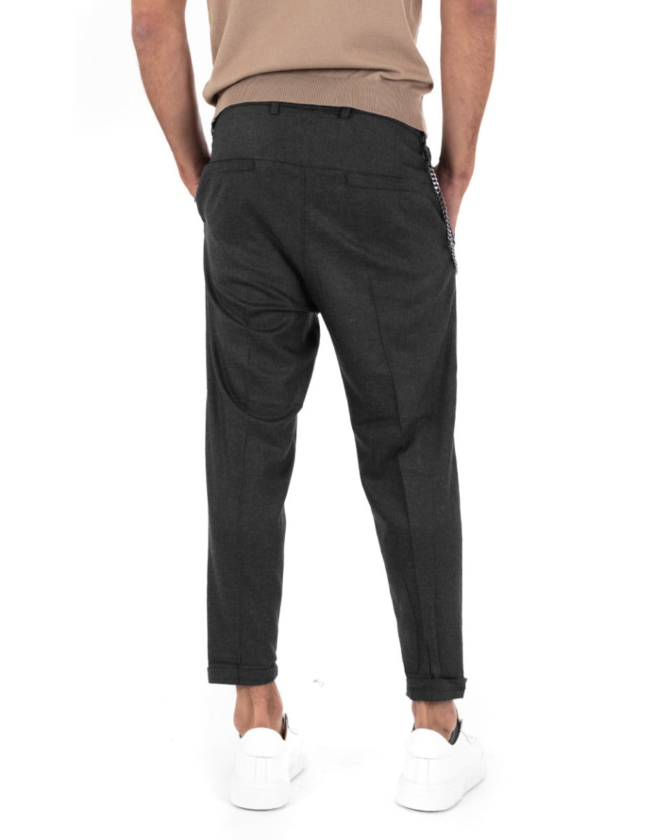 Men's Long Solid Color Dark Gray Basic Classic Viscose Casual Trousers GIOSAL-P5741A