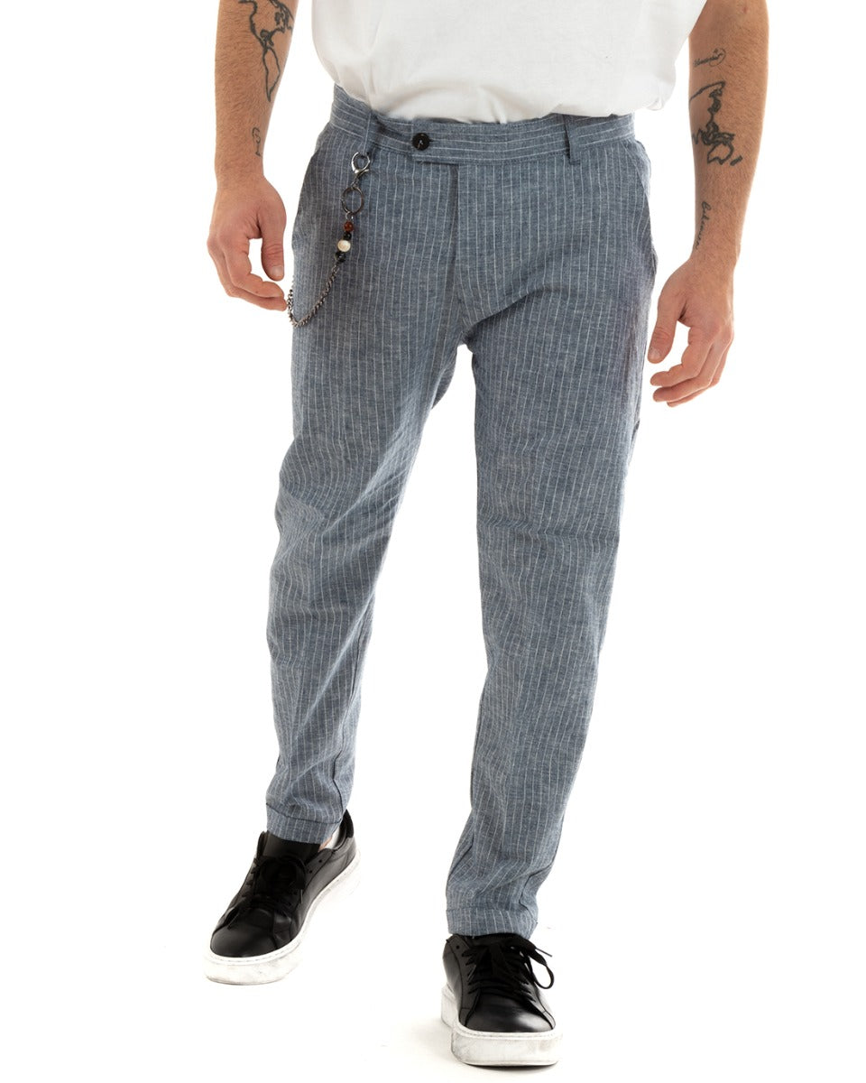 Long Striped Men's Trousers Solid Color Denim Elongated Button Linen GIOSAL-P5754A