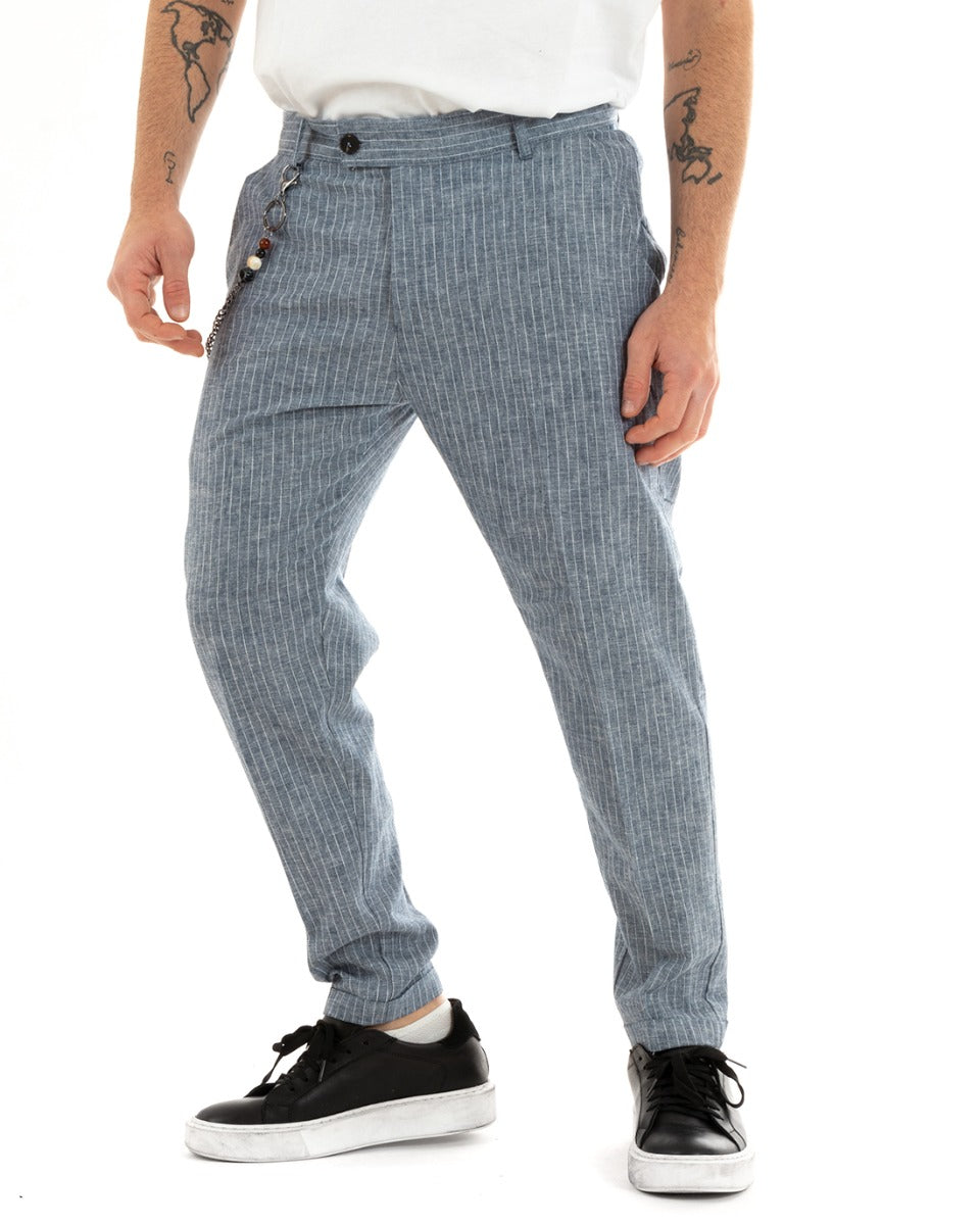 Long Striped Men's Trousers Solid Color Denim Elongated Button Linen GIOSAL-P5754A