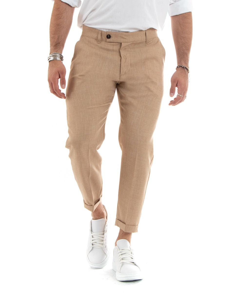 Classic Long Men's Trousers Solid Color Camel Elongated Button Casual GIOSAL-P5763A