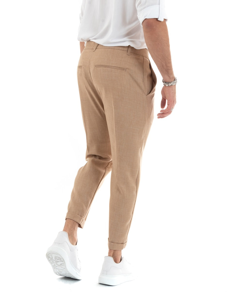 Classic Long Men's Trousers Solid Color Camel Elongated Button Casual GIOSAL-P5763A