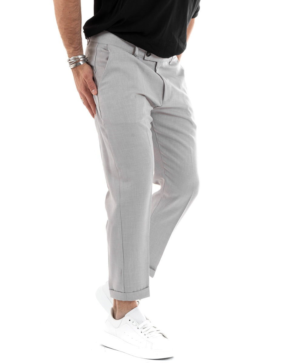 Classic Long Men's Trousers Solid Color Gray Casual Elongated Button GIOSAL-P5765A