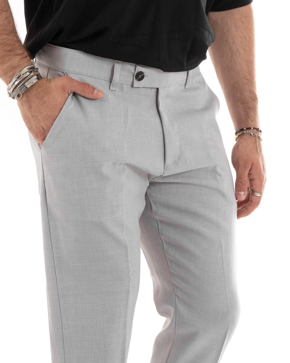 Classic Long Men's Trousers Solid Color Gray Casual Elongated Button GIOSAL-P5765A