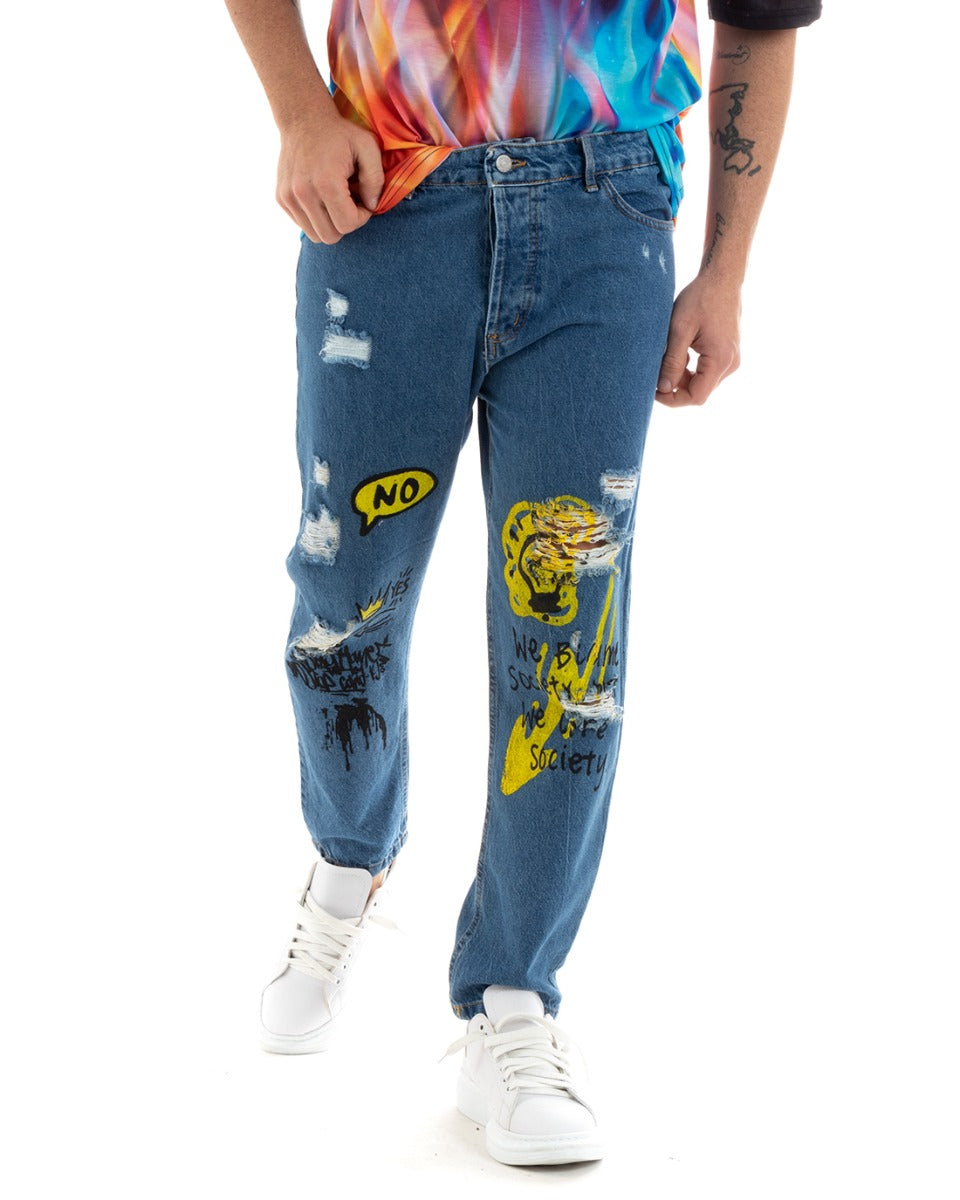 Men's Jeans Trousers Loose Fit Denim Print Five Pockets Casual GIOSAL-P5768A