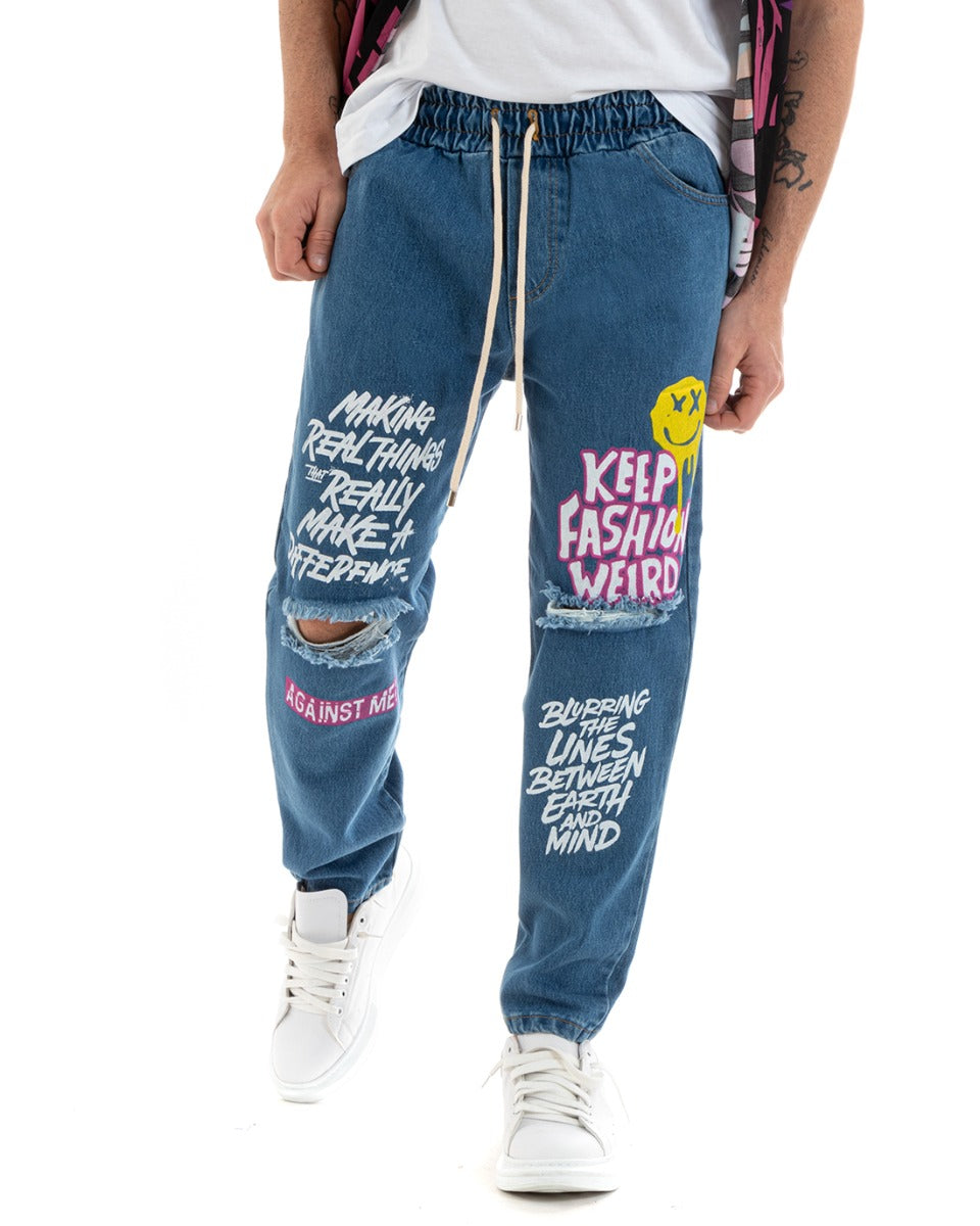 Men's Jeans Trousers Regular Fit Denim Trousers With Print Casual Breaks GIOSAL-P5770A
