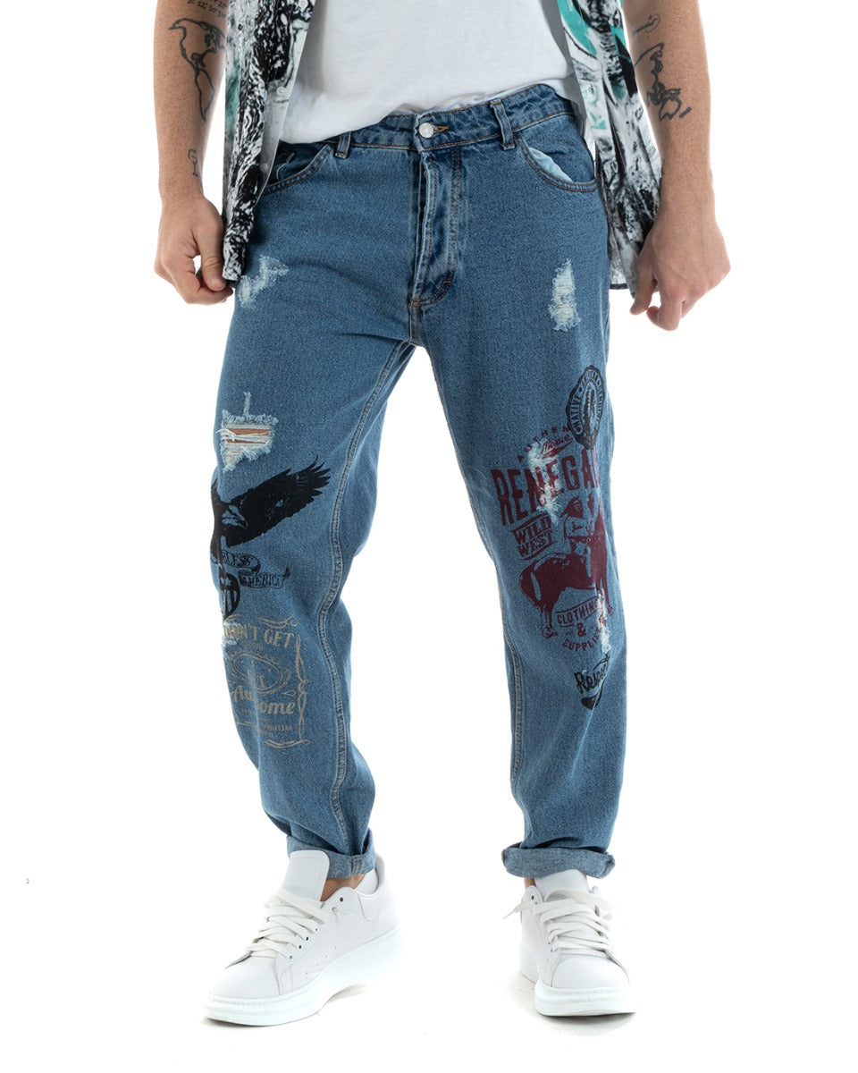 Pantaloni Jeans Uomo Loose Fit Denim Cinque Tasche Con Stampa Casual GIOSAL-P5771A
