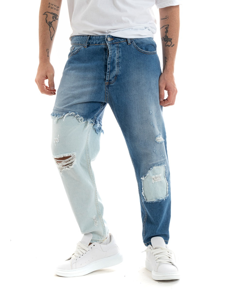Pantaloni Jeans Uomo Loose Fit Denim Bicolore Con Rotture Cinque Tasche GIOSAL-P5772A