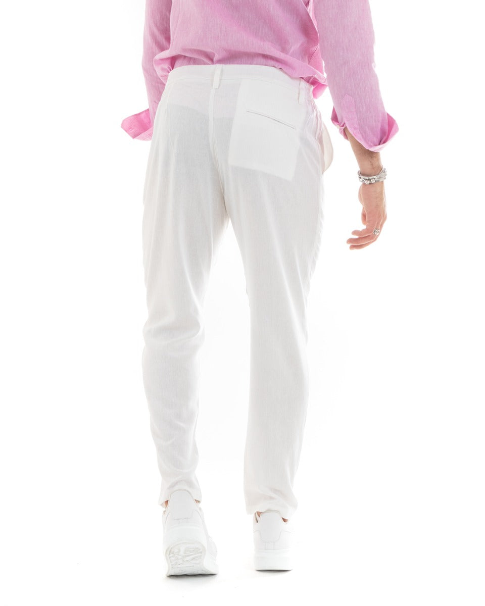 Men's Long Solid Color Elastic Pants on the Sides White Casual GIOSAL - P5777A