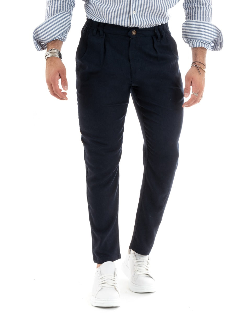 Men's Long Solid Color Trousers Elastic on the Sides Blue Casual GIOSAL - P5778A