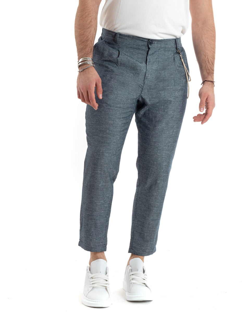 Men's Long Solid Color Denim Melange Linen Button Casual Classic Trousers GIOSAL-P5796A