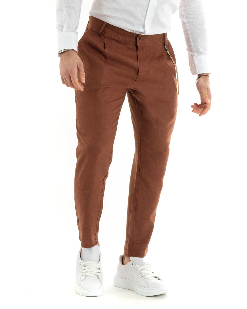 Men's Long Pants Solid Color Rust Linen Button Casual Classic GIOSAL-P5801A