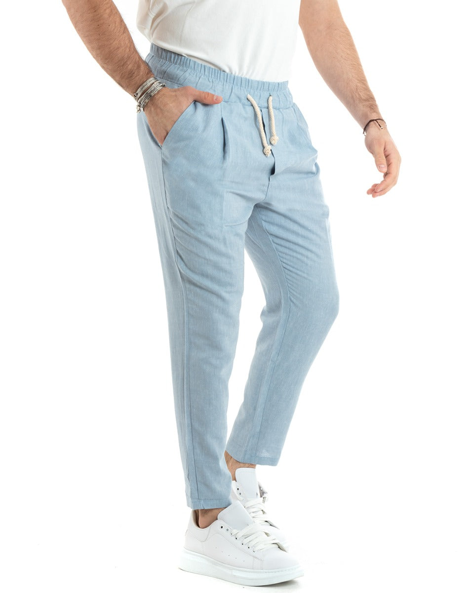 Men's Long Elastic Linen Trousers Powder Melanged Casual Tailored GIOSAL-P5806A