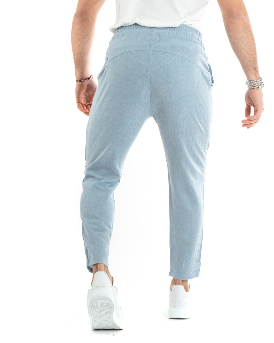 Men's Long Elastic Linen Trousers Powder Melanged Casual Tailored GIOSAL-P5806A