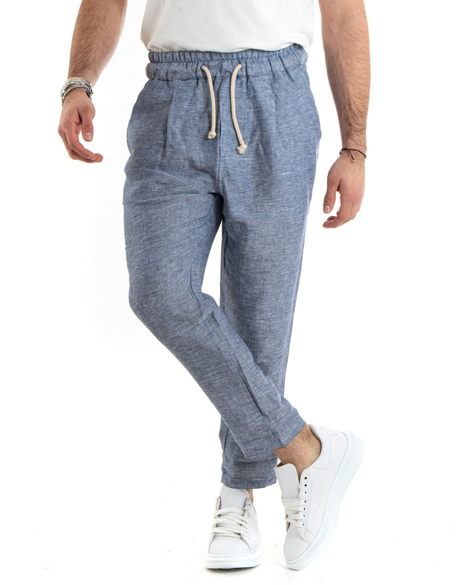 Men's Linen Long Elastic Casual Tailored Melanged Denim Trousers GIOSAL-P5808A