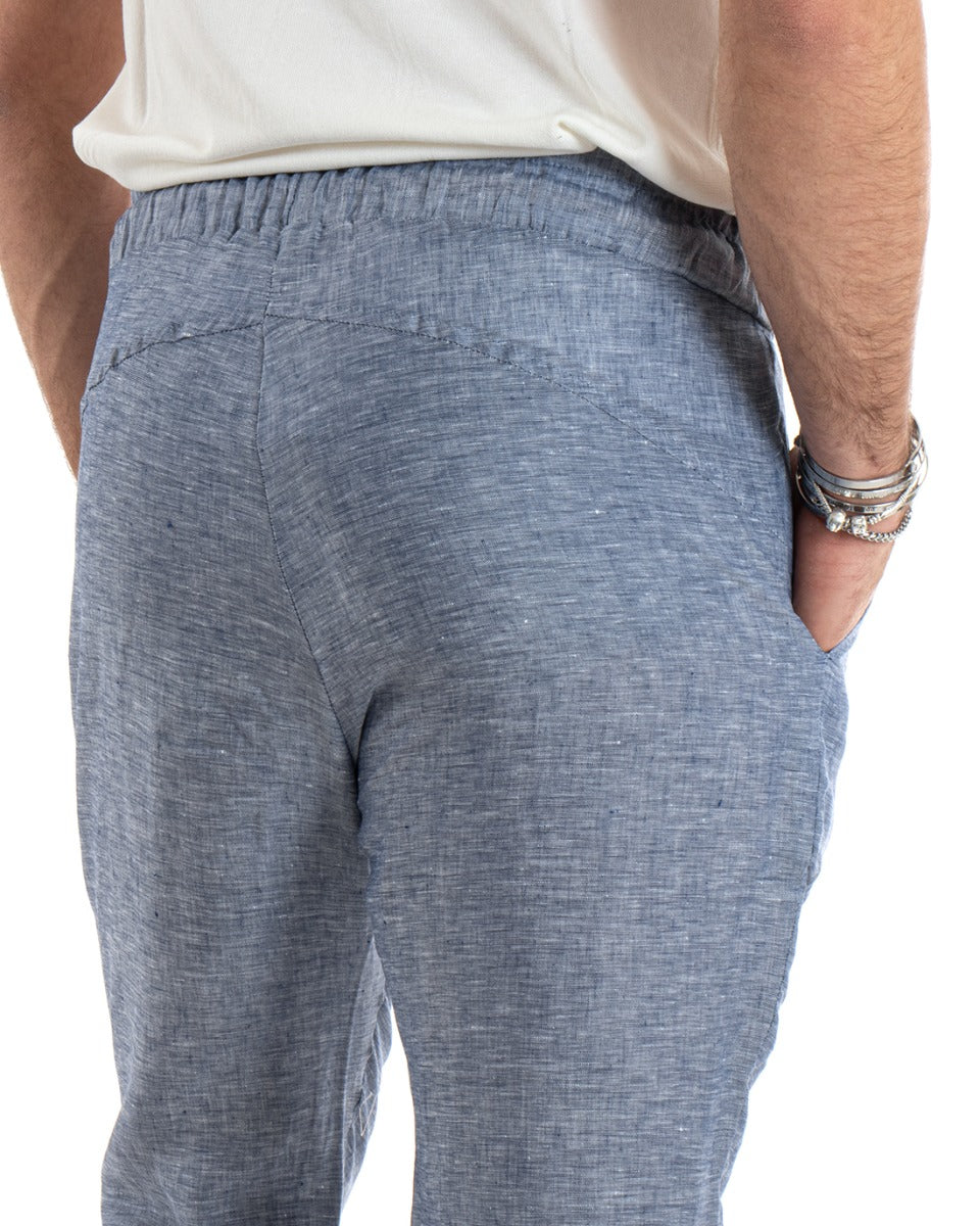 Men's Linen Long Elastic Casual Tailored Melanged Denim Trousers GIOSAL-P5808A