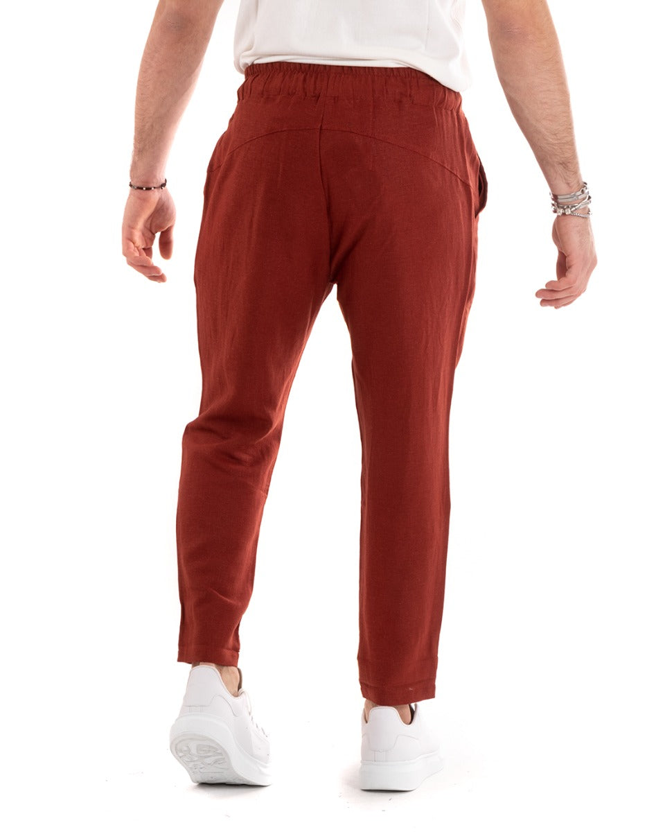 Men's Linen Long Elastic Casual Pants Brick Tailored GIOSAL-P5812A