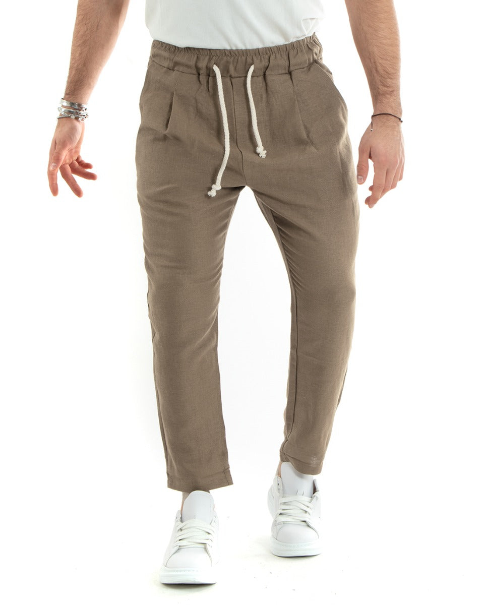 Men's Long Elastic Linen Casual Mud Tailored Trousers GIOSAL-P5814A