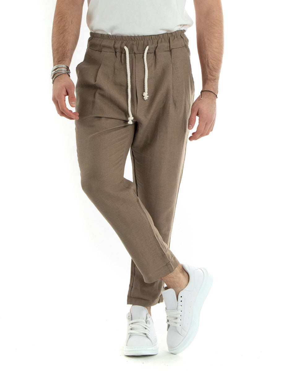 Men's Long Elastic Linen Casual Mud Tailored Trousers GIOSAL-P5814A
