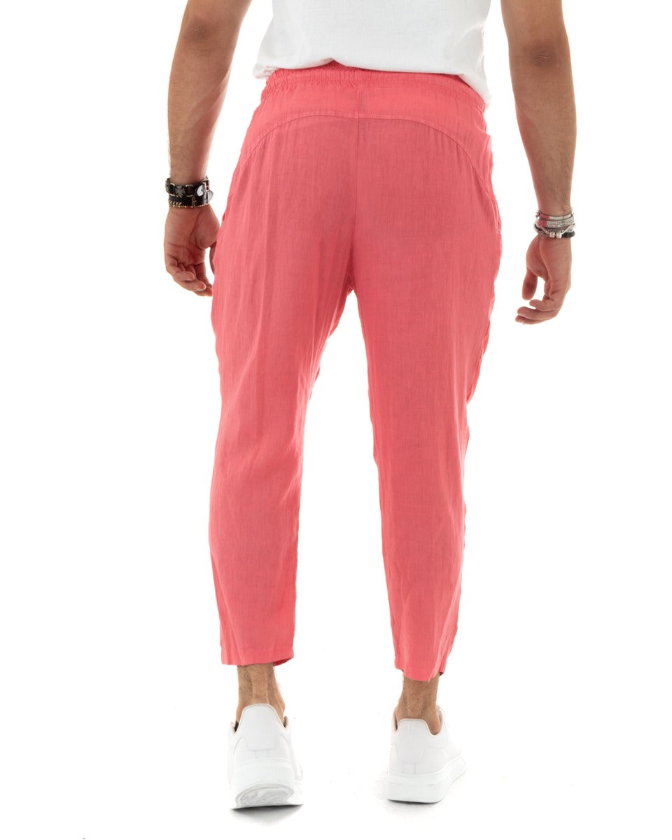 Men's Long Elastic Linen Trousers Coral Casual Tailored GIOSAL-P5827A