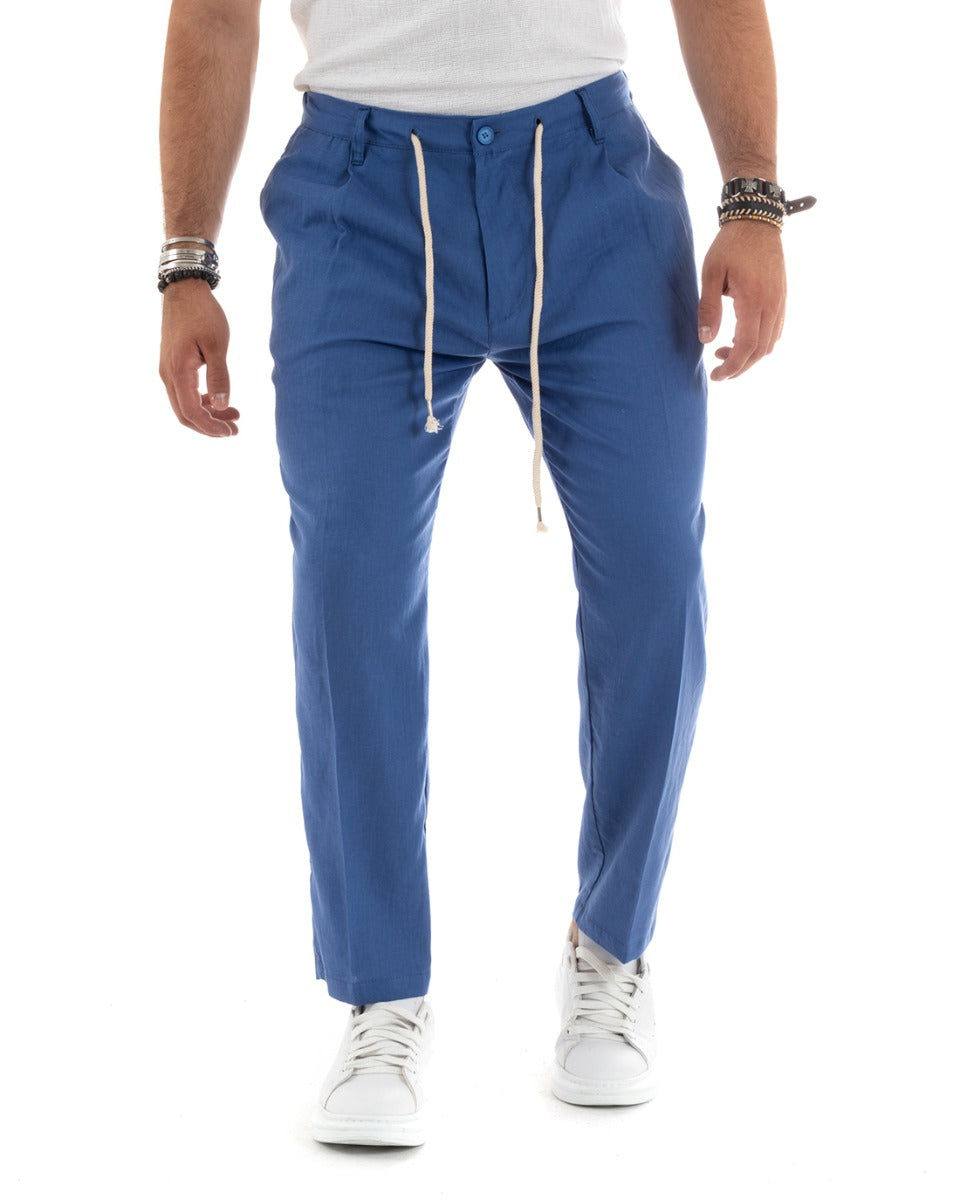 Men's Long Linen Trousers Solid Color Elastic on the Back Casual Denim GIOSAL - P5834A