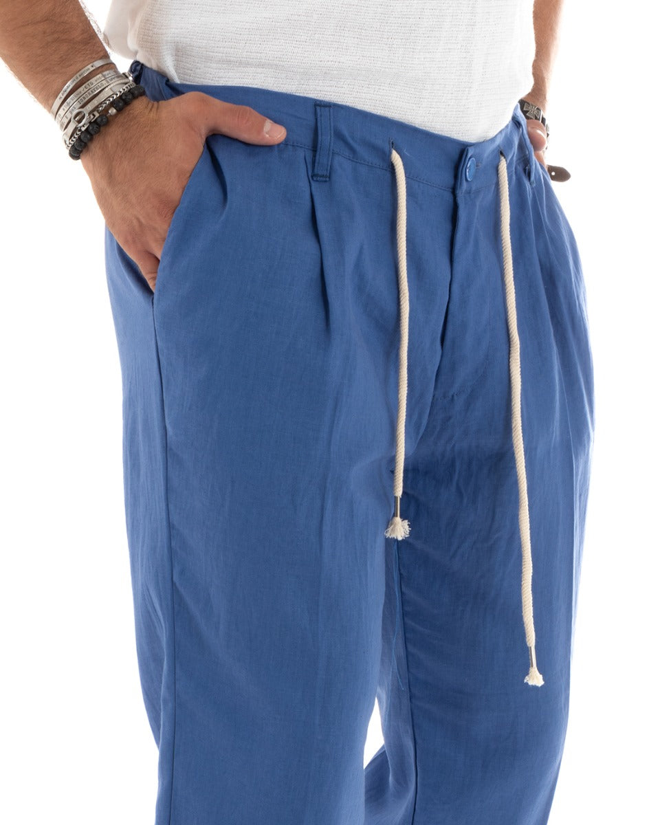 Men's Long Linen Trousers Solid Color Elastic on the Back Casual Denim GIOSAL - P5834A