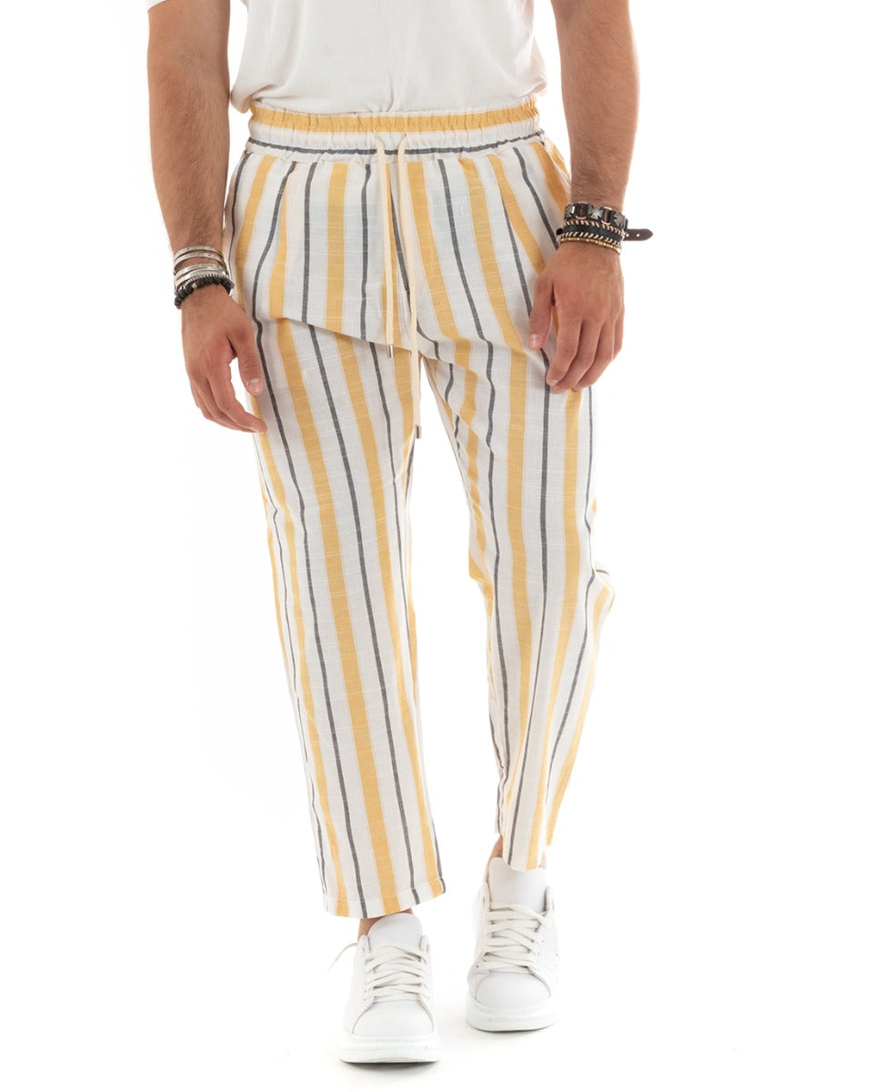 Men's Elastic Striped Trousers Drawstring Pattern Stripes American Pocket Casual Yellow GIOSAL-P5843A