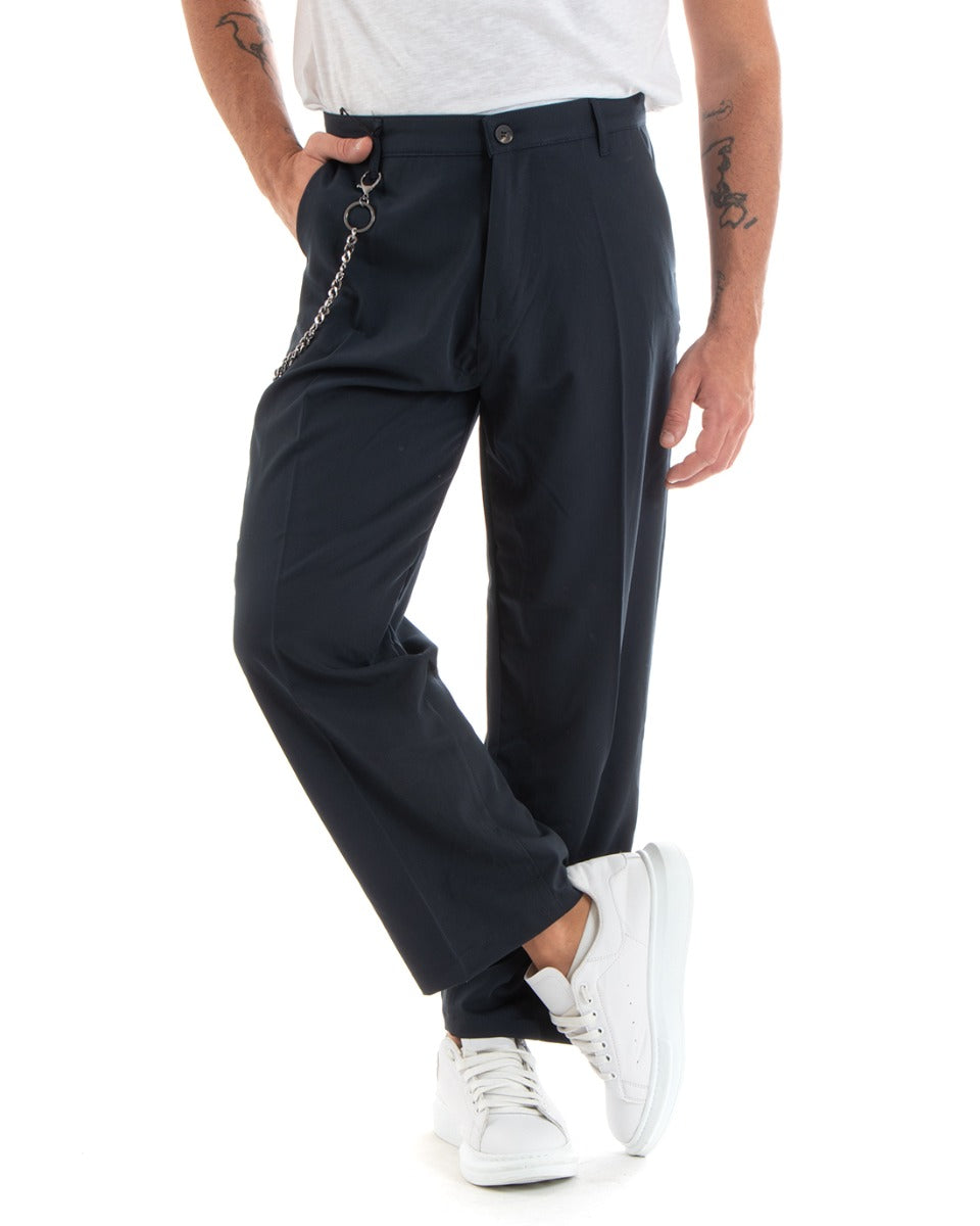 Men's Long Solid Color Wide Leg Casual Elegant Trousers Blue GIOSAL-P5848A