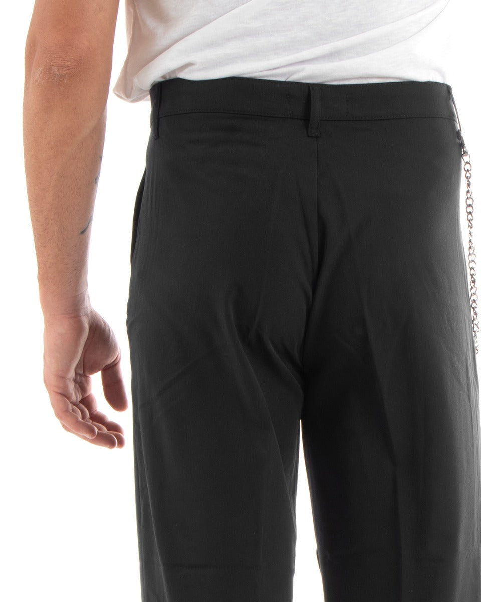 Pantaloni Uomo Lungo Wide Leg Largo Casual Elegante Tinta Unita Nero GIOSAL-P5849A