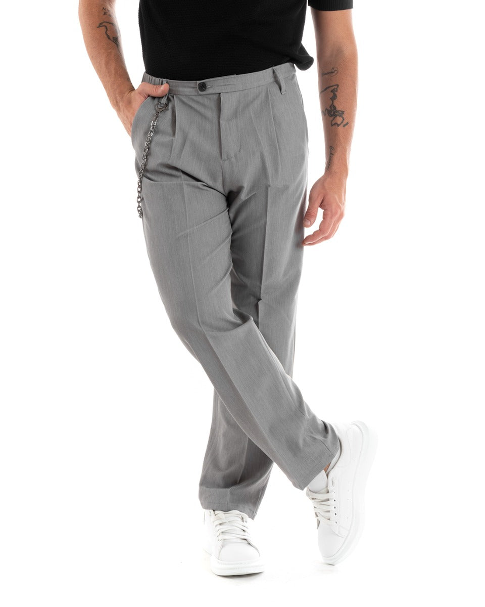 Men's Long Solid Color Trousers Wide Leg Elastic on the Back Sides Elongated Button Gray Casual Elegant GIOSAL-P5852A