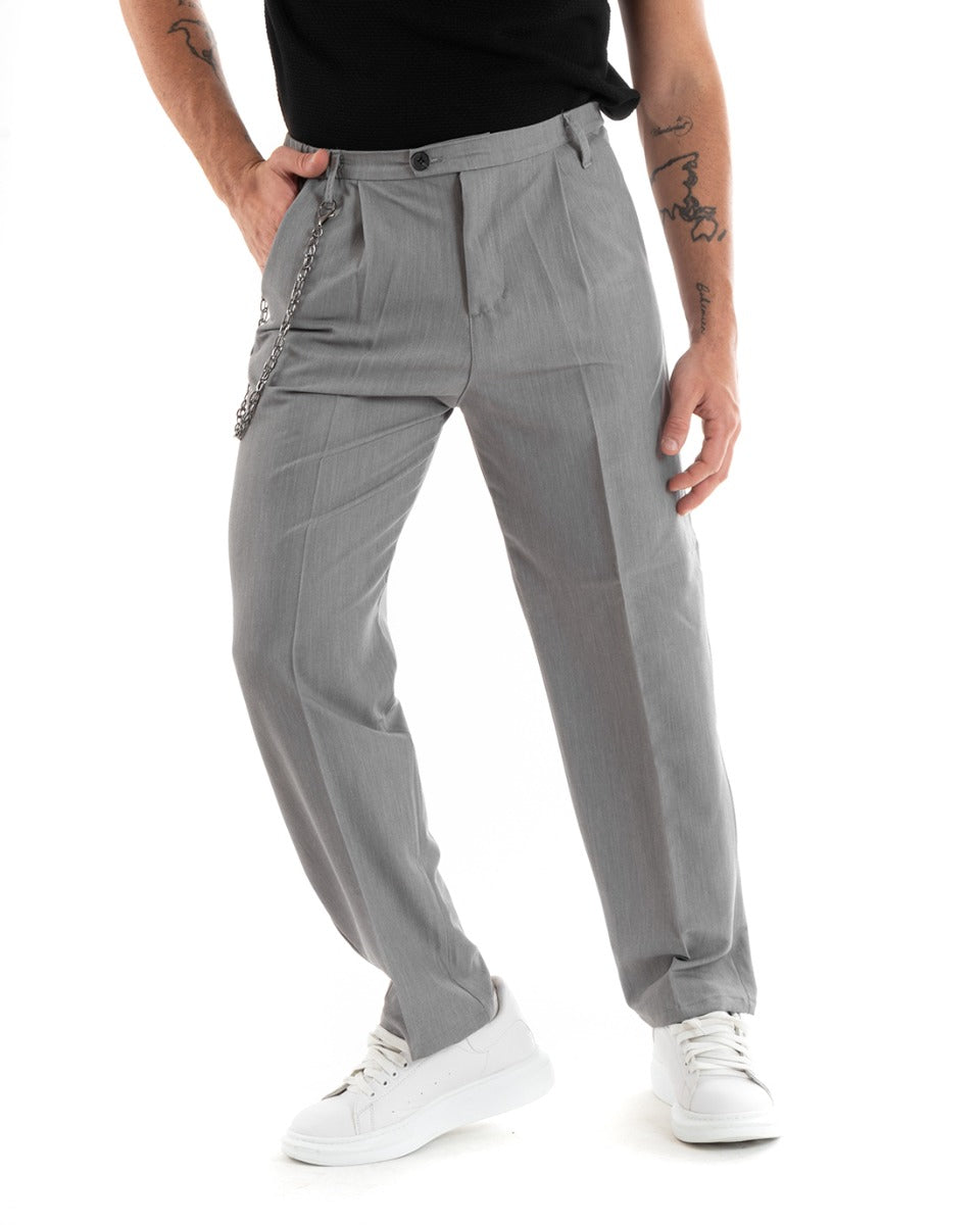 Men's Long Solid Color Trousers Wide Leg Elastic on the Back Sides Elongated Button Gray Casual Elegant GIOSAL-P5852A