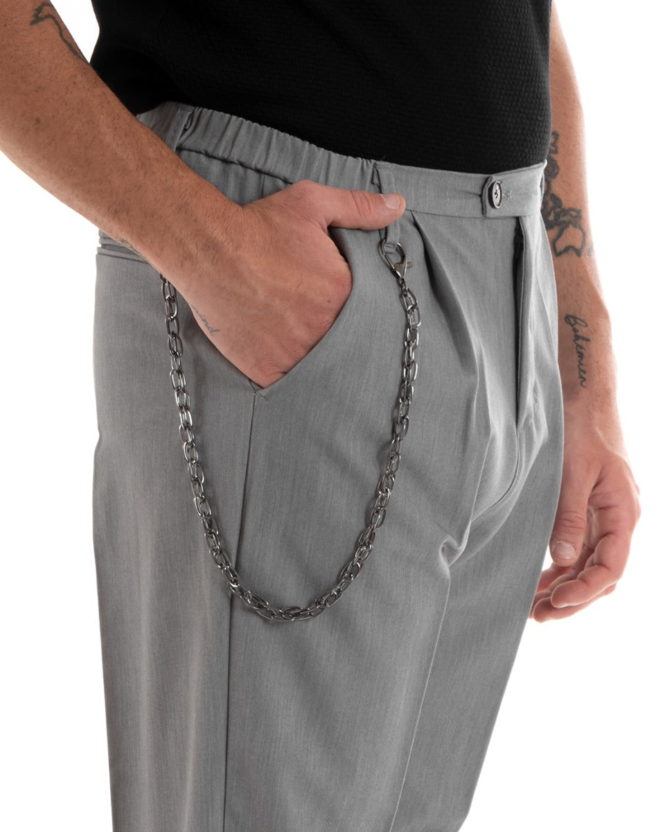Pantaloni Uomo Lungo Viscosa Fondo Largo Elastico Sul Retro Abbottonatura Allungata Grigio Casual Elegante GIOSAL-P5852A